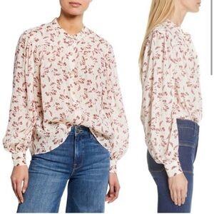 Frame Denim Voluminous Blouson Sleeve Silk Blend Top